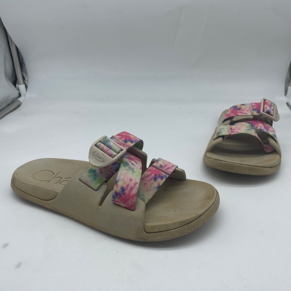 Chaco‎ Chillos Slide Sandals Womens 8 Tan Multi Color Tie Dye Adjustable Straps